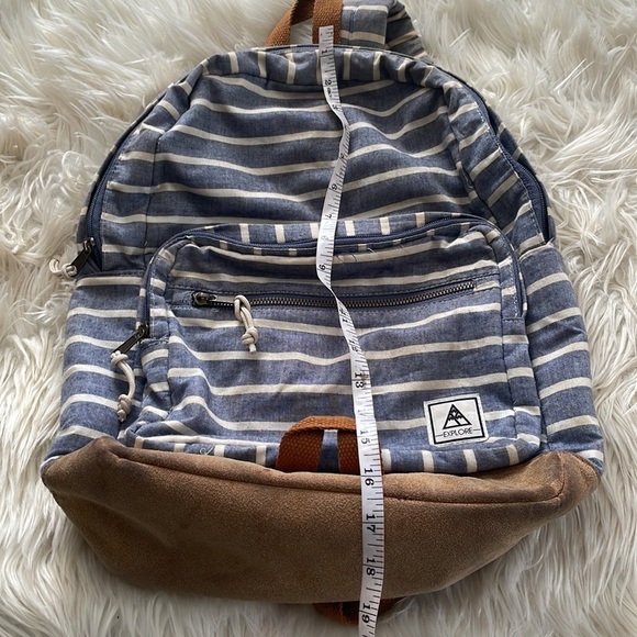Target Explore blue white brown striped back pack back sack book bag travel bag - Picture 15 of 16
